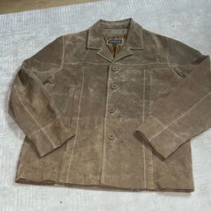 Brown vintage Wilson’s leather button up jacket white stitching size large suede